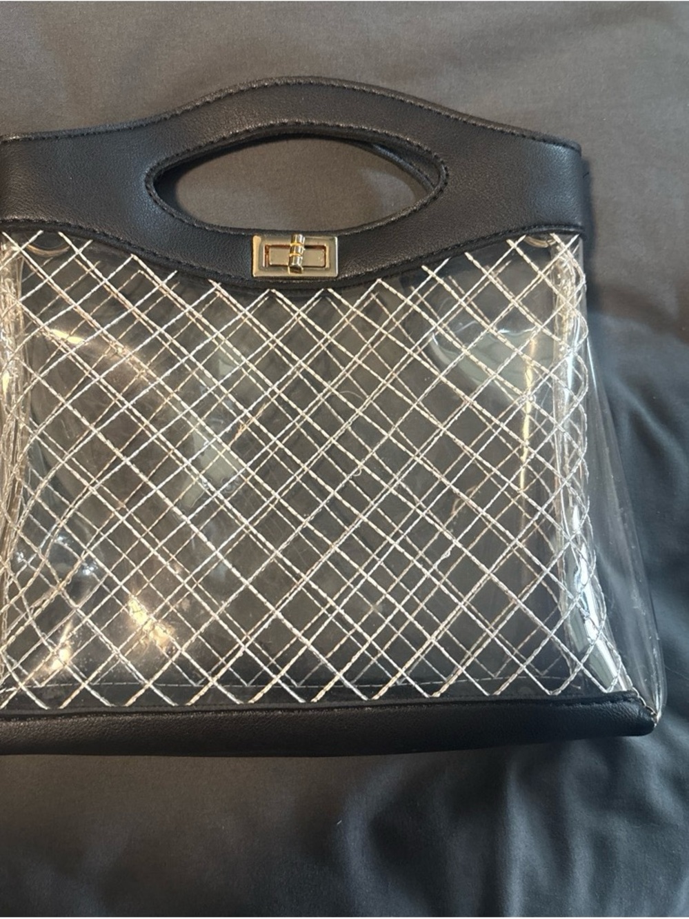 Clear Quilted PVC Tote Handbag with Black Trim